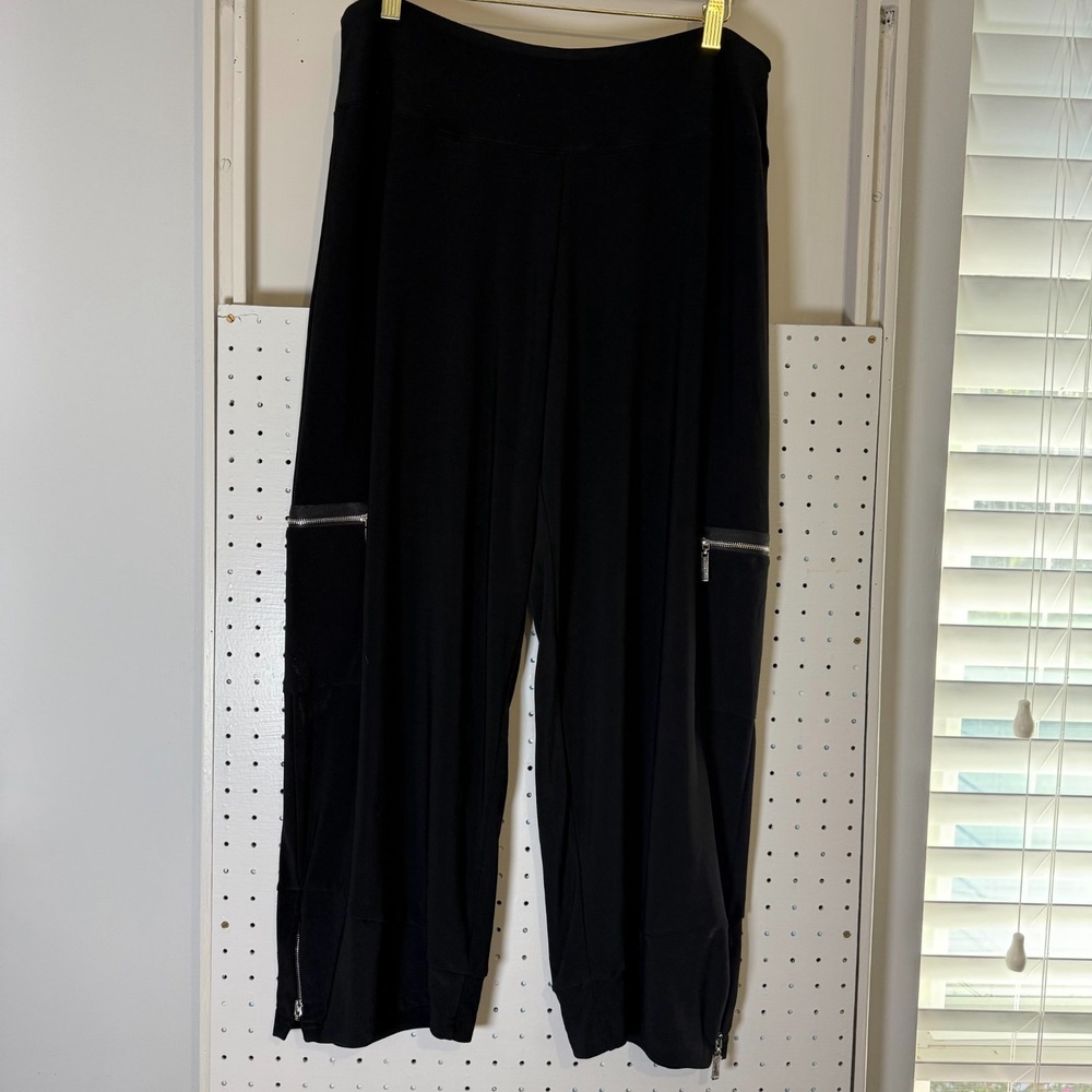 Sympli Pants‎ Women's 16 Black Zipper Pockets High-Rise Wide-Leg Stretch Yoga